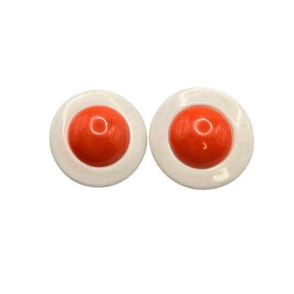 Pierced Earrings Retro Bold Bright Orange White Acrylic Vintage Style Jewelry - Picture 1 of 6